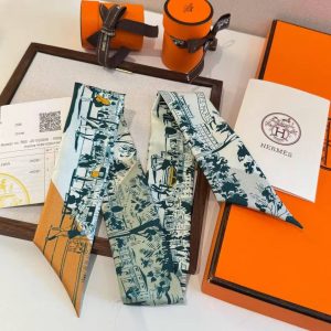 Hermes A l'Ombre des Boulevards Twilly 100% Silk H062910S 05 - Image 14