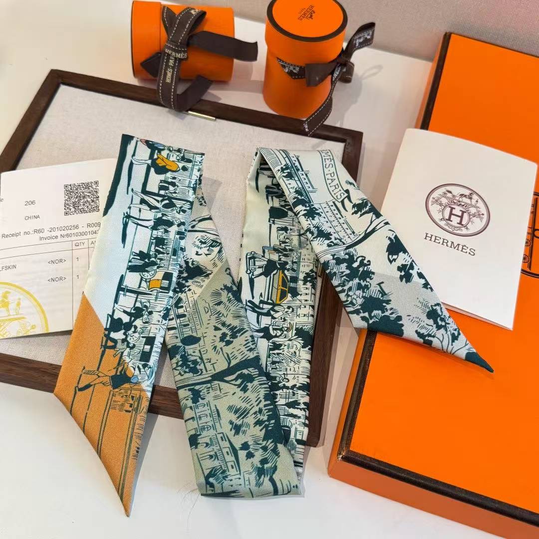 Hermes A l'Ombre des Boulevards Twilly 100% Silk H062910S 05 - Image 14