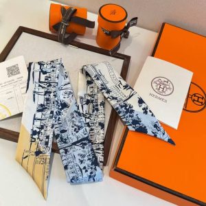 Hermes A l'Ombre des Boulevards Twilly 100% Silk H062910S 05 - Image 11