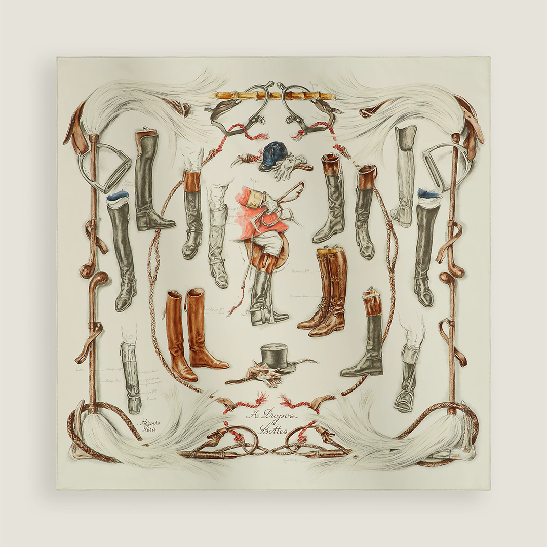 Hermes A propos de Bottes Forever Scarf 90 100% Silk H001371S 01
