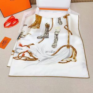 Hermes A propos de Bottes Forever Scarf 90 100% Silk H001371S 01 - Image 7