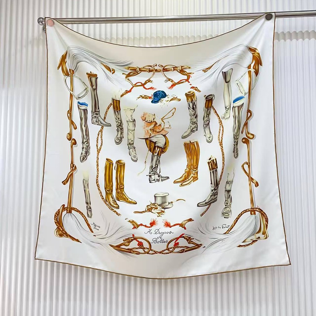 Hermes A propos de Bottes Forever Scarf 90 100% Silk H001371S 01 - Image 6