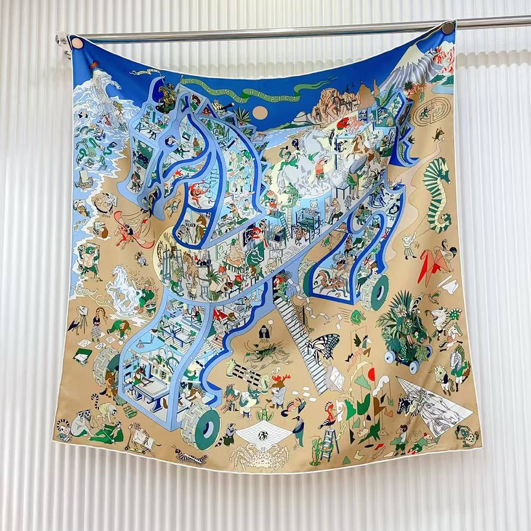 Hermes Academia Hippica Scarf 90 100% Silk H004281S 03 - Image 12