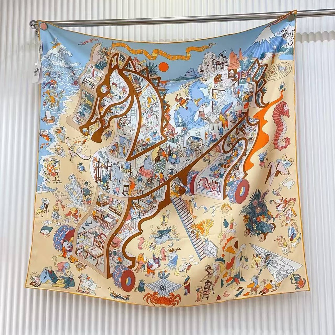 Hermes Academia Hippica Scarf 90 100% Silk H004281S 03 - Image 6