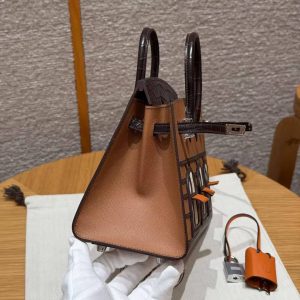 Hermes Birkin Faubourg 20 Bag Handmade In Madame and Alligator Leather Silver Hardware 37 gold 46 ebene 4G Brulee - Image 8