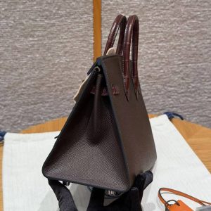 Hermes Birkin Faubourg 20 Bag Handmade In Madame and Alligator Leather Silver Hardware 0G Rouge Sellier 46 Ebene 55 Rouge H - Image 11