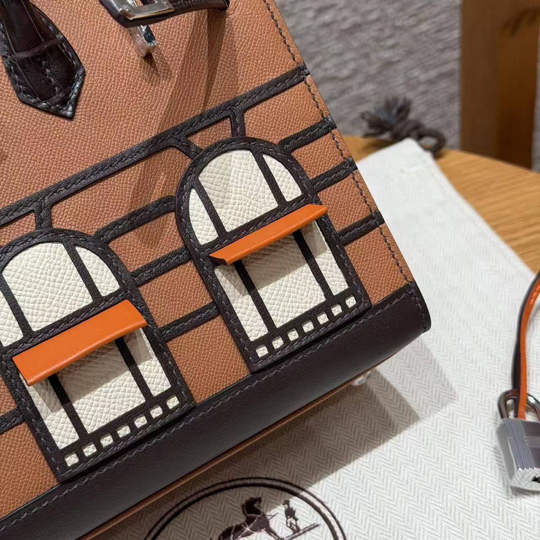 Hermes Birkin Faubourg 20 Bag Handmade In Madame and Alligator Leather Silver Hardware 37 gold 46 ebene 4G Brulee - Image 7