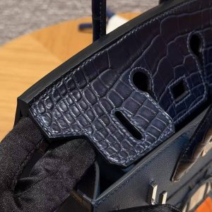 Hermes Birkin Faubourg 20 Bag Handmade In Madame and Alligator Leather Silver Hardware 78 Bleu Marine S4 Deep Blue 76 Blue Indigo - Image 9