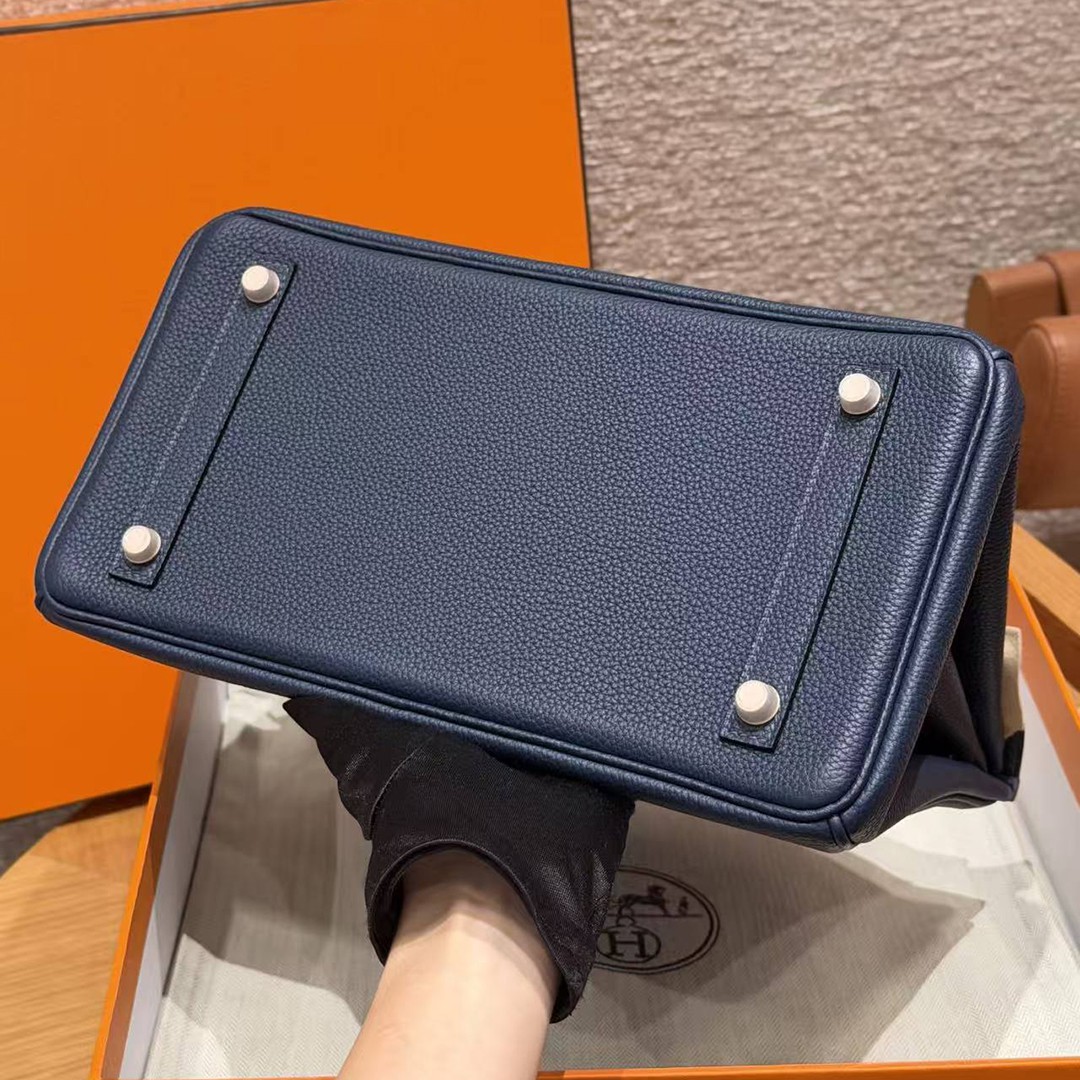 Hermes Birkin 30 Bag Handmade In Togo Calfskin Leather And Alligator from Mississippi Rose Gold Hardware 73 Blue Saphir 78 Bleu Marine - Image 16