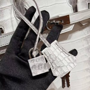Hermes Birkin 30 Bag Himalaya Handmade In Niloticus Leather From Nile Silver Hardware - Image 15