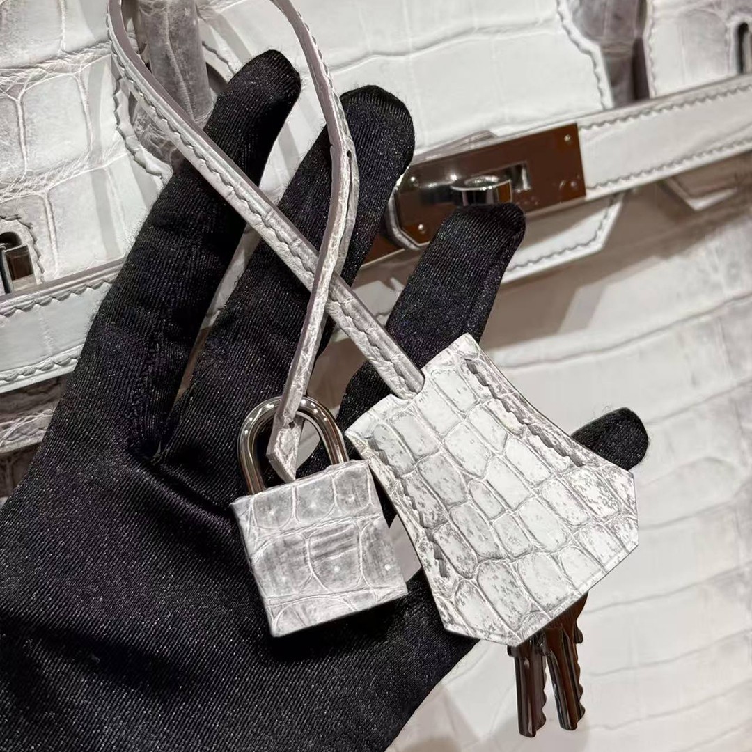 Hermes Birkin 30 Bag Himalaya Handmade In Niloticus Leather From Nile Silver Hardware - Image 15
