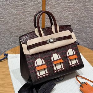 Hermes Birkin Faubourg 20 Bag Handmade In Madame and Alligator Leather Silver Hardware 0G Rouge Sellier 46 Ebene 55 Rouge H