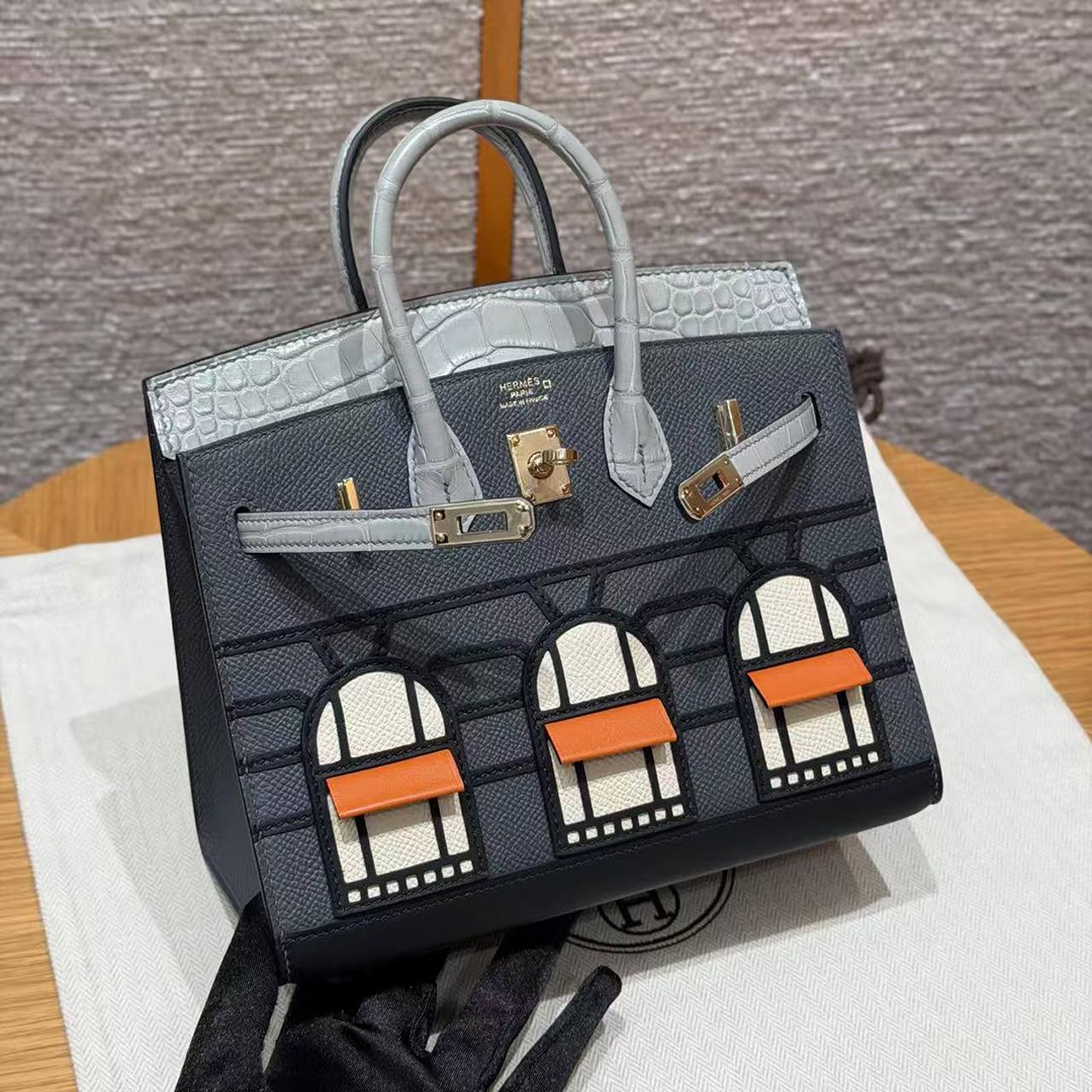 Hermes Birkin Faubourg 20 Bag Handmade In Madame and Alligator Leather Gold Hardware 0L Girs Meyer 0V Gris Ciment H0 Gris Misty - Image 14