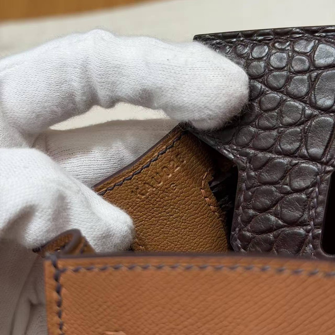 Hermes Birkin Faubourg 20 Bag Handmade In Madame and Alligator Leather Silver Hardware 37 gold 46 ebene 4G Brulee - Image 11
