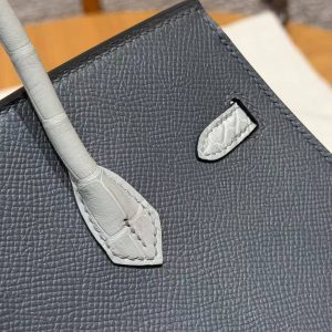 Hermes Birkin Faubourg 20 Bag Handmade In Madame and Alligator Leather Gold Hardware 0L Girs Meyer 0V Gris Ciment H0 Gris Misty - Image 8
