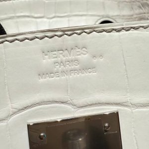 Hermes Birkin 30 Bag Himalaya Handmade In Niloticus Leather From Nile Silver Hardware - Image 7