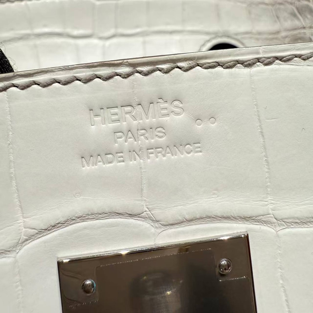 Hermes Birkin 30 Bag Himalaya Handmade In Niloticus Leather From Nile Silver Hardware - Image 7