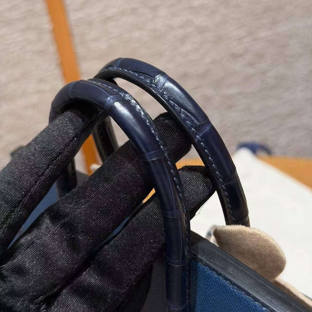 Hermes Birkin Faubourg 20 Bag Handmade In Madame and Alligator Leather Silver Hardware 78 Bleu Marine S4 Deep Blue 76 Blue Indigo - Image 14