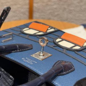 Hermes Birkin Faubourg 20 Bag Handmade In Madame and Alligator Leather Silver Hardware 78 Bleu Marine S4 Deep Blue 76 Blue Indigo - Image 8