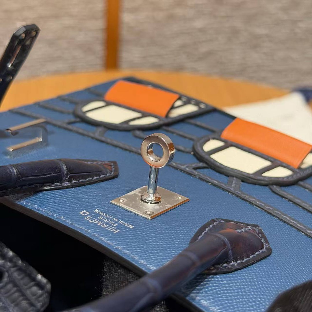 Hermes Birkin Faubourg 20 Bag Handmade In Madame and Alligator Leather Silver Hardware 78 Bleu Marine S4 Deep Blue 76 Blue Indigo - Image 8