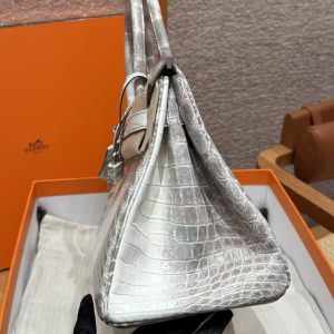 Hermes Birkin 30 Bag Himalaya Handmade In Niloticus Leather From Nile Silver Hardware - Image 24