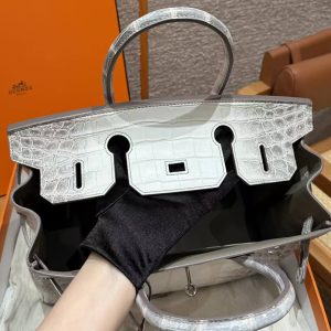 Hermes Birkin 30 Bag Himalaya Handmade In Niloticus Leather From Nile Silver Hardware - Image 10