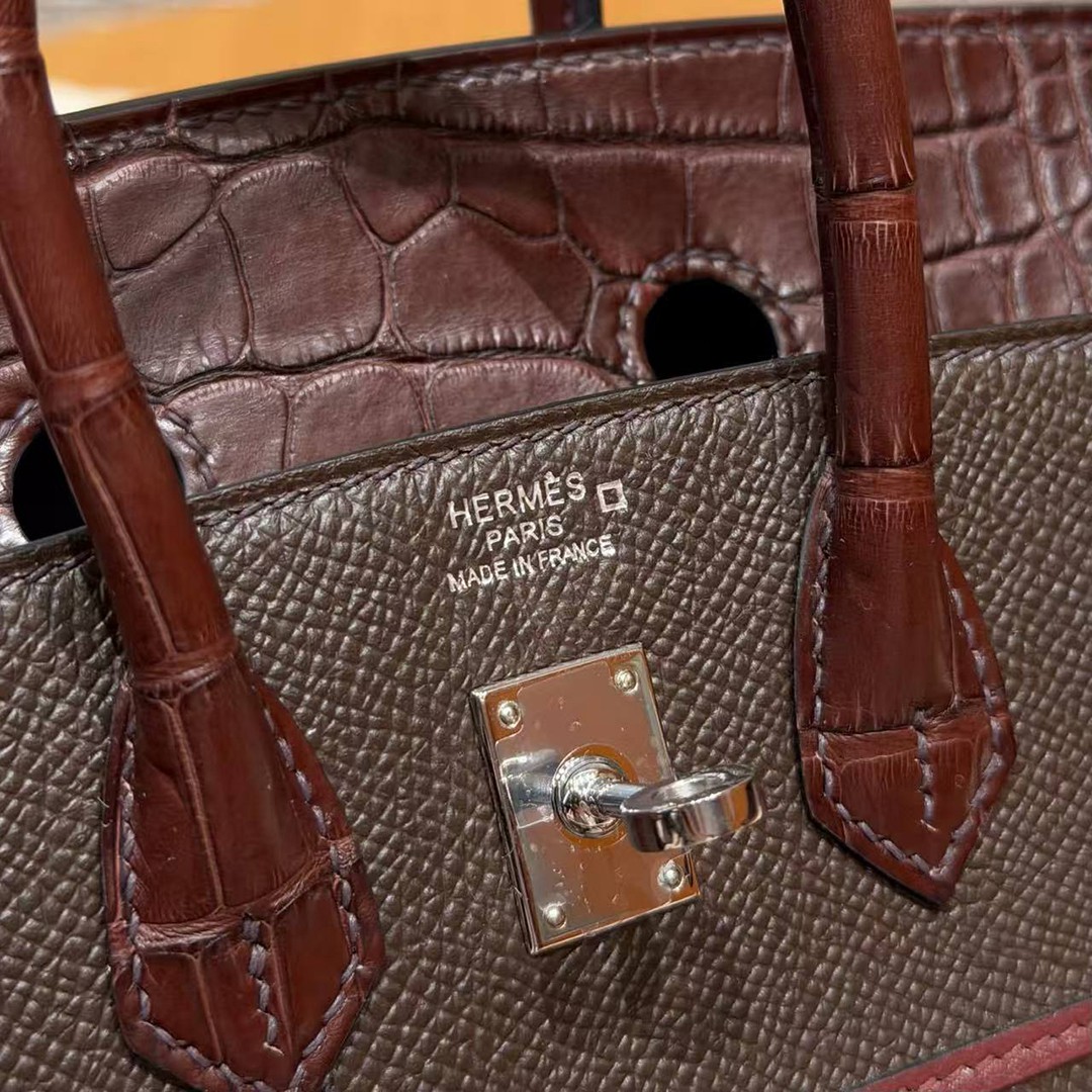 Hermes Birkin Faubourg 20 Bag Handmade In Madame and Alligator Leather Silver Hardware 0G Rouge Sellier 46 Ebene 55 Rouge H - Image 6