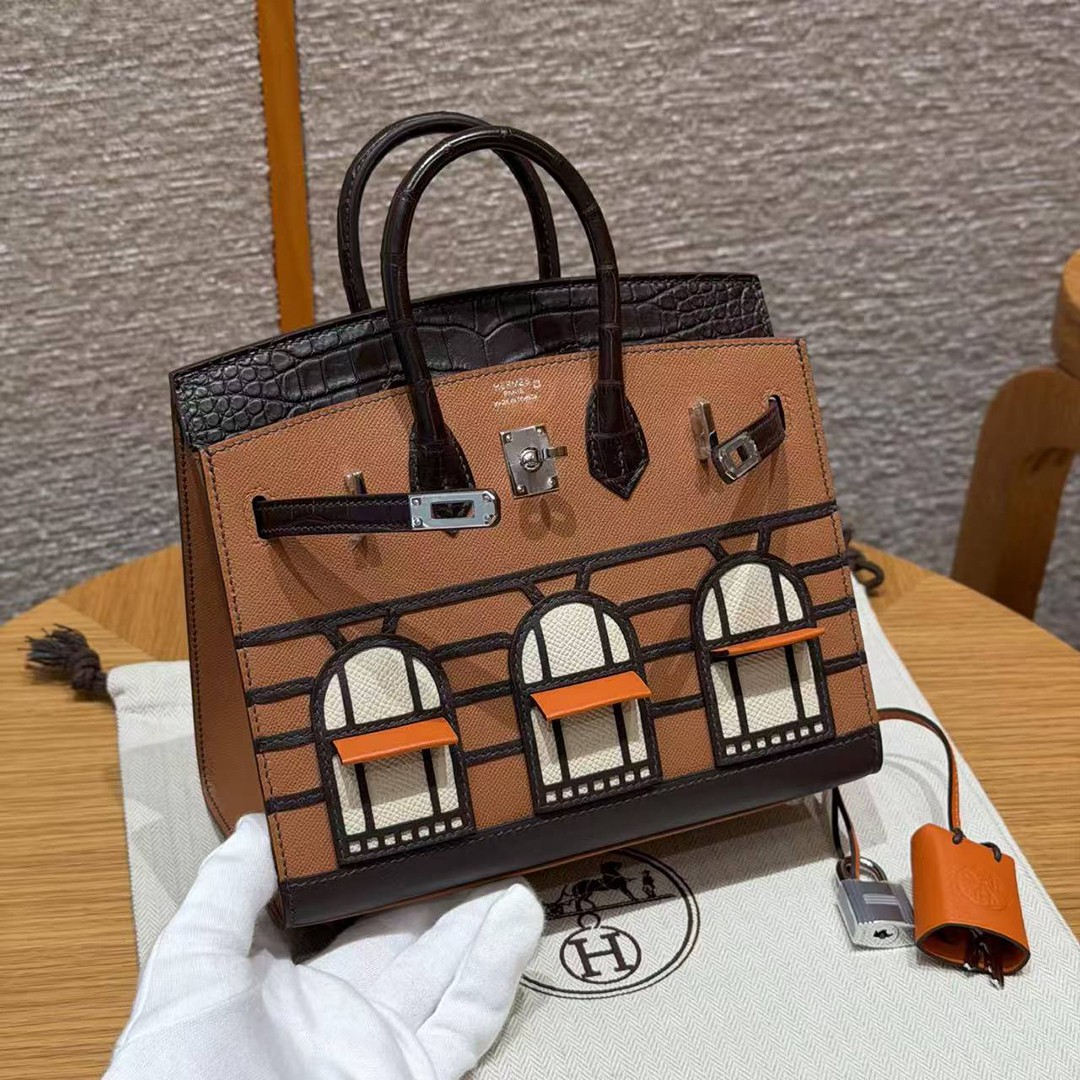 Hermes Birkin Faubourg 20 Bag Handmade In Madame and Alligator Leather Silver Hardware 37 gold 46 ebene 4G Brulee