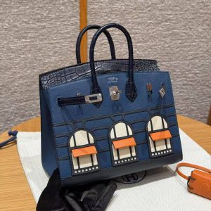 Hermes Birkin Faubourg 20 Bag Handmade In Madame and Alligator Leather Silver Hardware 78 Bleu Marine S4 Deep Blue 76 Blue Indigo - Image 12
