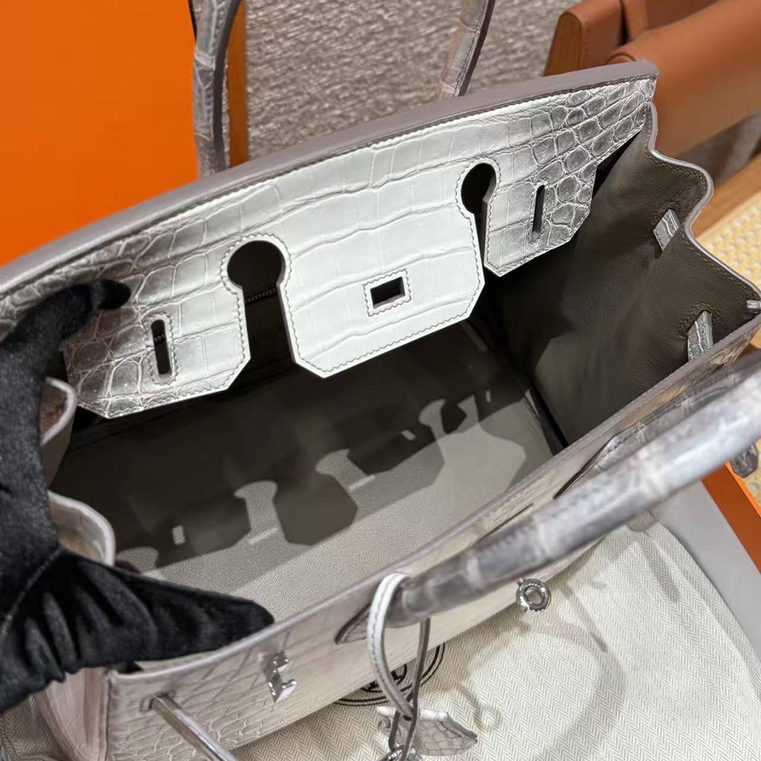 Hermes Birkin 30 Bag Himalaya Handmade In Niloticus Leather From Nile Silver Hardware - Image 14