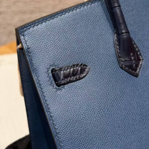 Hermes Birkin Faubourg 20 Bag Handmade In Madame and Alligator Leather Silver Hardware 78 Bleu Marine S4 Deep Blue 76 Blue Indigo - Image 7