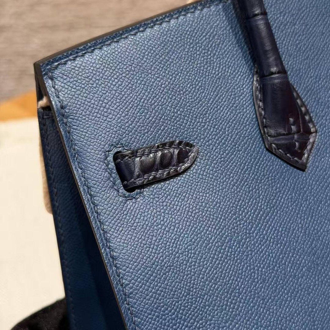 Hermes Birkin Faubourg 20 Bag Handmade In Madame and Alligator Leather Silver Hardware 78 Bleu Marine S4 Deep Blue 76 Blue Indigo - Image 7