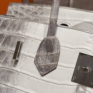 Hermes Birkin 30 Bag Himalaya Handmade In Niloticus Leather From Nile Silver Hardware - Image 4