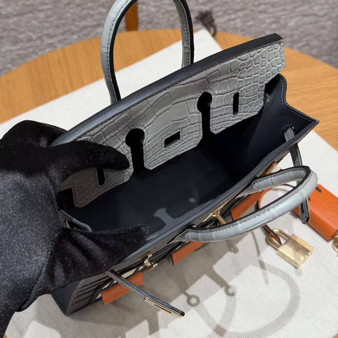 Hermes Birkin Faubourg 20 Bag Handmade In Madame and Alligator Leather Gold Hardware 0L Girs Meyer 0V Gris Ciment H0 Gris Misty - Image 18