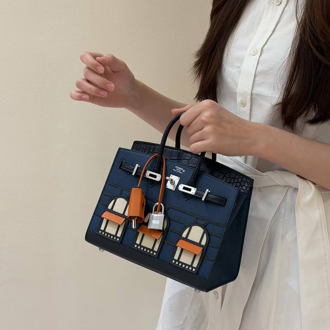 Hermes Birkin Faubourg 20 Bag Handmade In Madame and Alligator Leather Silver Hardware 78 Bleu Marine S4 Deep Blue 76 Blue Indigo - Image 3
