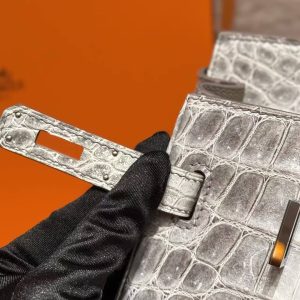 Hermes Birkin 30 Bag Himalaya Handmade In Niloticus Leather From Nile Silver Hardware - Image 5