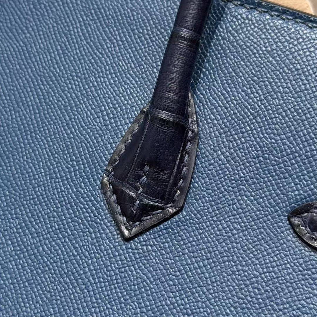 Hermes Birkin Faubourg 20 Bag Handmade In Madame and Alligator Leather Silver Hardware 78 Bleu Marine S4 Deep Blue 76 Blue Indigo - Image 6