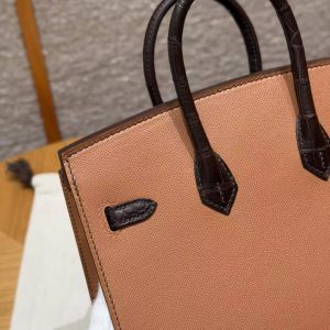 Hermes Birkin Faubourg 20 Bag Handmade In Madame and Alligator Leather Silver Hardware 37 gold 46 ebene 4G Brulee - Image 6