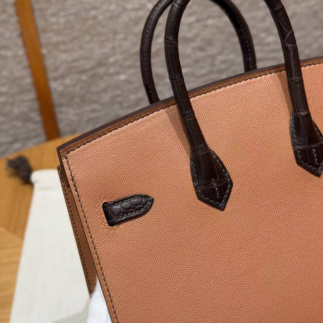 Hermes Birkin Faubourg 20 Bag Handmade In Madame and Alligator Leather Silver Hardware 37 gold 46 ebene 4G Brulee - Image 6
