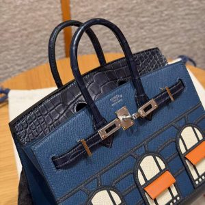 Hermes Birkin Faubourg 20 Bag Handmade In Madame and Alligator Leather Silver Hardware 78 Bleu Marine S4 Deep Blue 76 Blue Indigo - Image 11