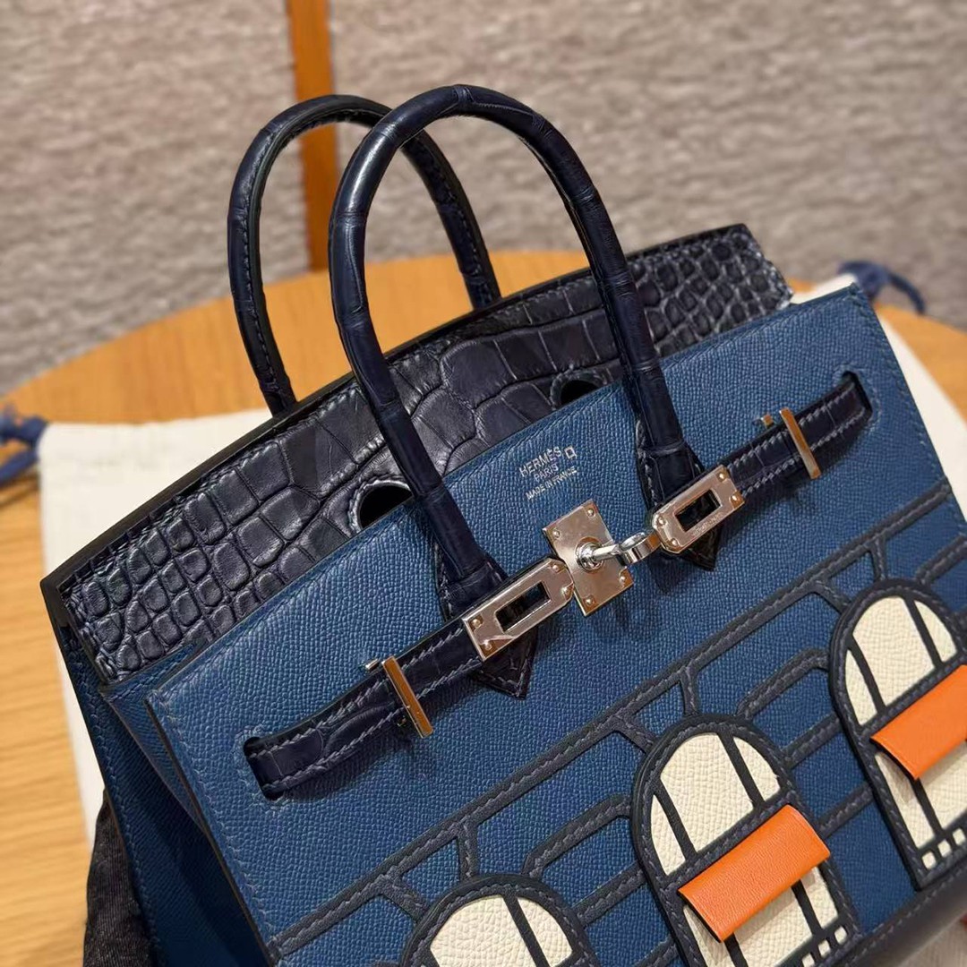 Hermes Birkin Faubourg 20 Bag Handmade In Madame and Alligator Leather Silver Hardware 78 Bleu Marine S4 Deep Blue 76 Blue Indigo - Image 11