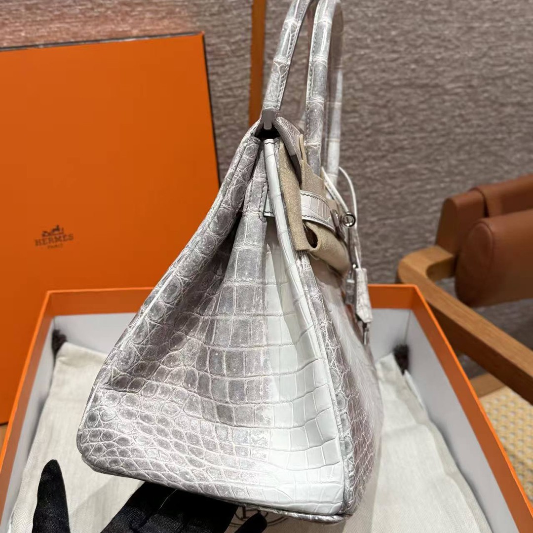 Hermes Birkin 30 Bag Himalaya Handmade In Niloticus Leather From Nile Silver Hardware - Image 25