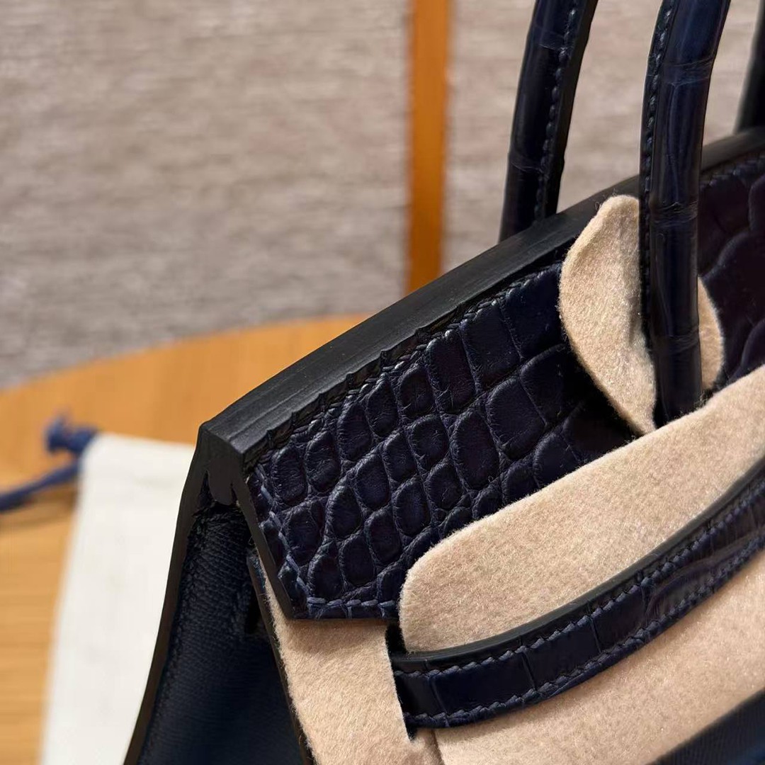 Hermes Birkin Faubourg 20 Bag Handmade In Madame and Alligator Leather Silver Hardware 78 Bleu Marine S4 Deep Blue 76 Blue Indigo - Image 5