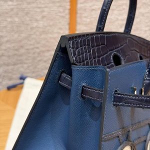 Hermes Birkin Faubourg 20 Bag Handmade In Madame and Alligator Leather Silver Hardware 78 Bleu Marine S4 Deep Blue 76 Blue Indigo - Image 10