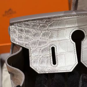 Hermes Birkin 30 Bag Himalaya Handmade In Niloticus Leather From Nile Silver Hardware - Image 12