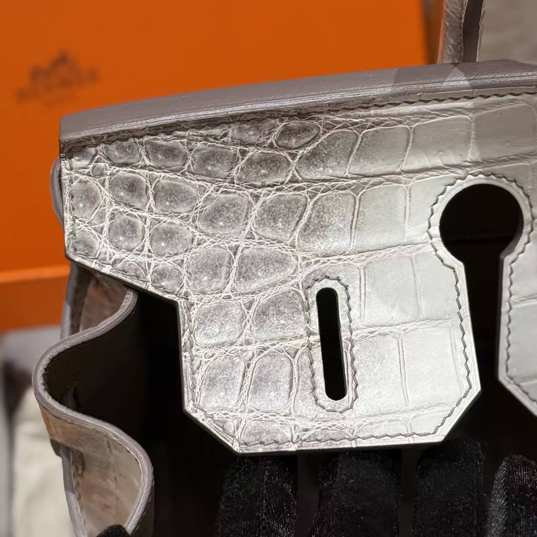 Hermes Birkin 30 Bag Himalaya Handmade In Niloticus Leather From Nile Silver Hardware - Image 12
