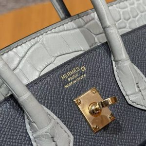 Hermes Birkin Faubourg 20 Bag Handmade In Madame and Alligator Leather Gold Hardware 0L Girs Meyer 0V Gris Ciment H0 Gris Misty - Image 17