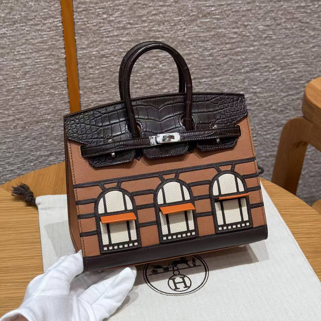 Hermes Birkin Faubourg 20 Bag Handmade In Madame and Alligator Leather Silver Hardware 37 gold 46 ebene 4G Brulee