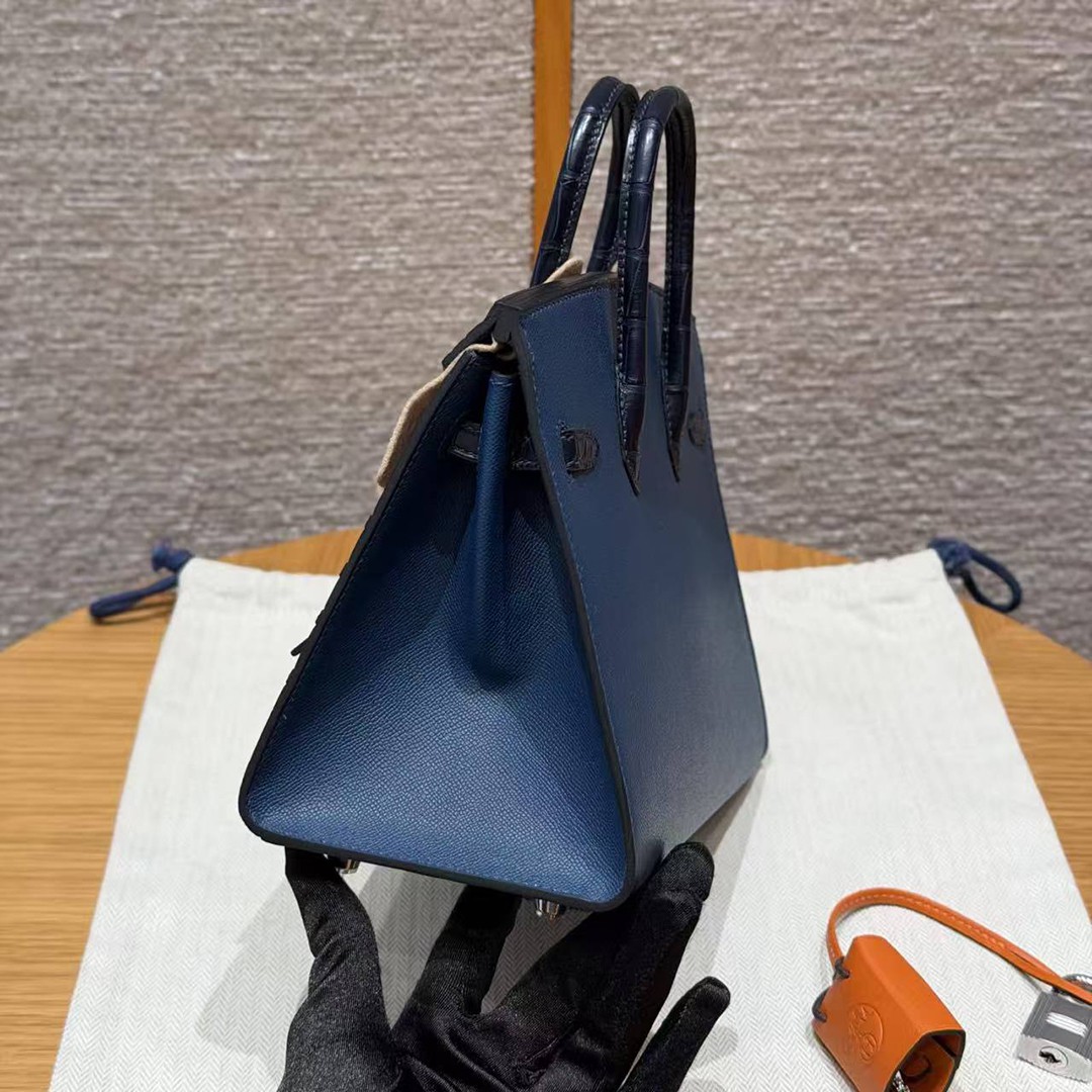 Hermes Birkin Faubourg 20 Bag Handmade In Madame and Alligator Leather Silver Hardware 78 Bleu Marine S4 Deep Blue 76 Blue Indigo - Image 2