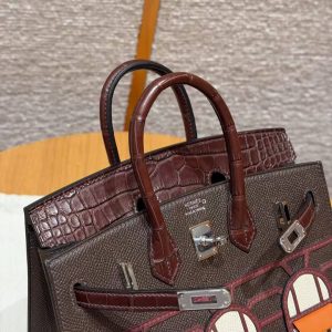 Hermes Birkin Faubourg 20 Bag Handmade In Madame and Alligator Leather Silver Hardware 0G Rouge Sellier 46 Ebene 55 Rouge H - Image 19